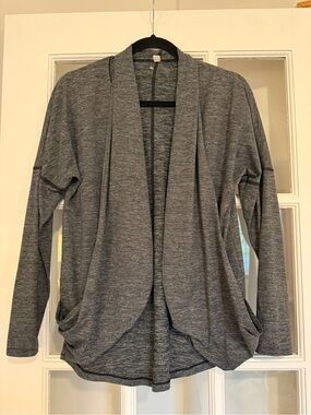 Lucy Gray Open-Front Athletic Yoga Draped Cardigan